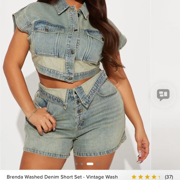 Fashion Nova Brenda Washed Denim Short Set - Vintage Wash - Picture 3 of 5